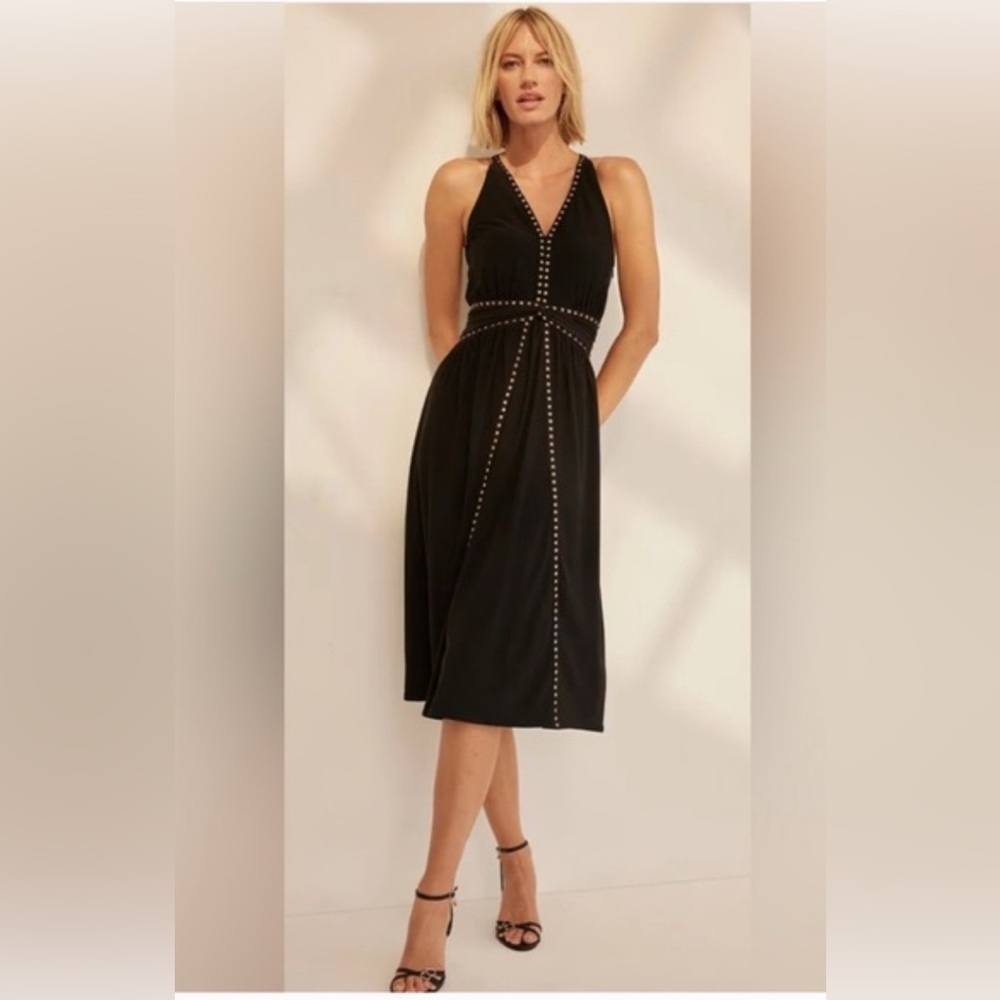 NWT White House Black Market black studded midi dress size 0